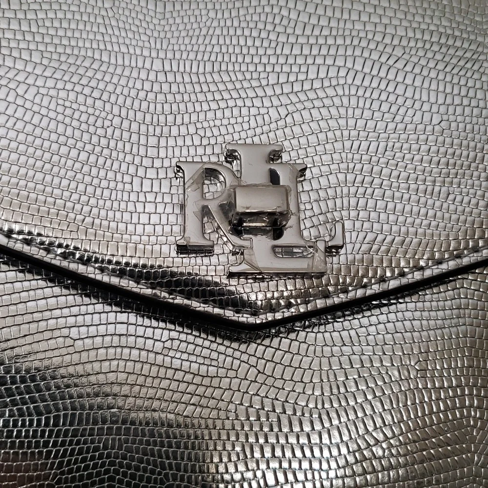 Lauren Ralph LaurenSilver Satchel with Structured Shape and Flap Closure.‎ (B1)